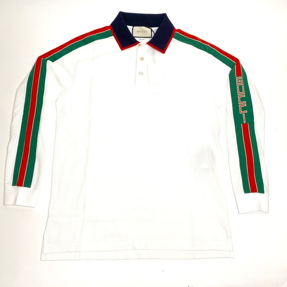 ♦️SOLD♦️AUTHENTIC GUCCI MEN’S WHITE COTTON POLO W/ STRIPES - Picture 2 of 3